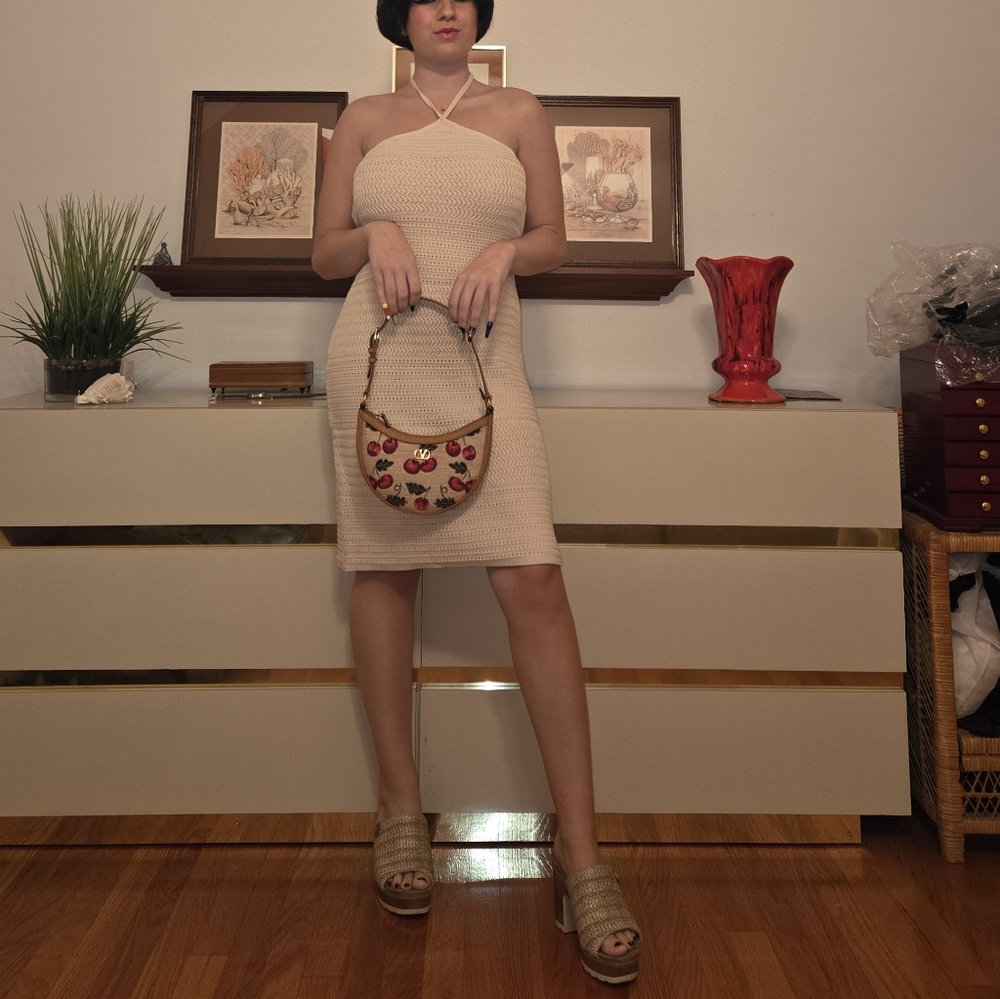 NWT! French Connection Beige Knit Halter Neck Dress. Size Small.